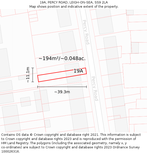 19A, PERCY ROAD, LEIGH-ON-SEA, SS9 2LA: Plot and title map