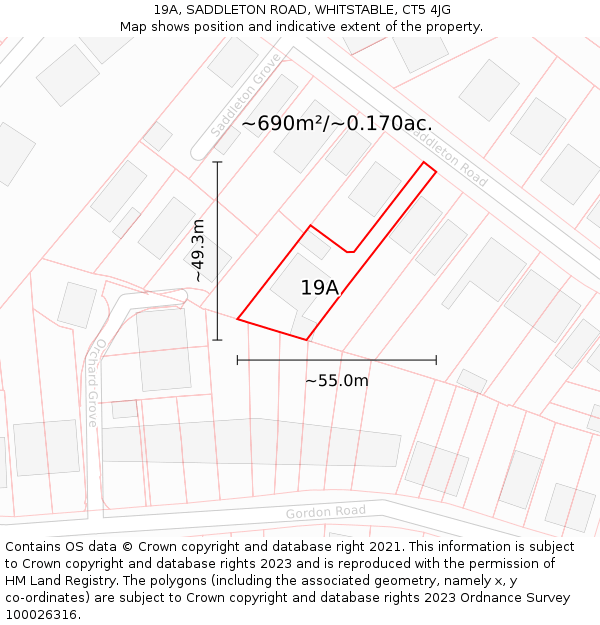 19A, SADDLETON ROAD, WHITSTABLE, CT5 4JG: Plot and title map