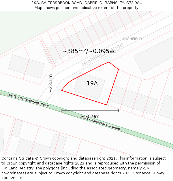 19A, SALTERSBROOK ROAD, DARFIELD, BARNSLEY, S73 9AU: Plot and title map