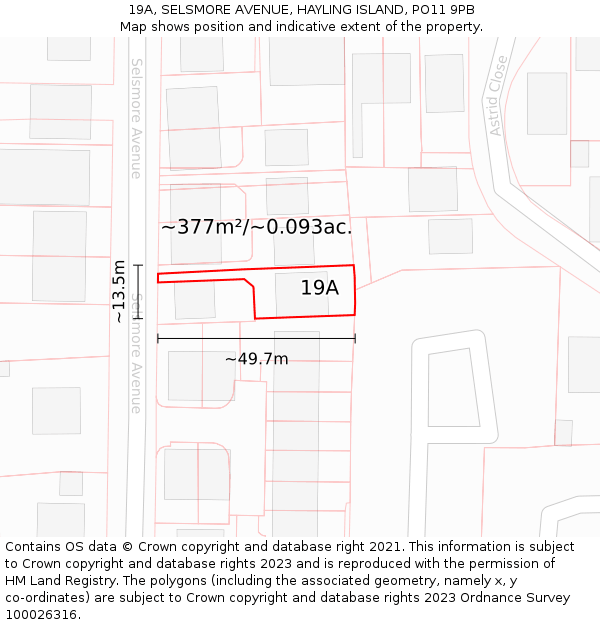 19A, SELSMORE AVENUE, HAYLING ISLAND, PO11 9PB: Plot and title map
