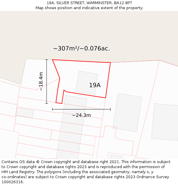 19A, SILVER STREET, WARMINSTER, BA12 8PT: Plot and title map