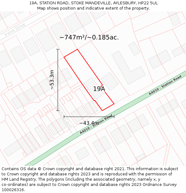 19A, STATION ROAD, STOKE MANDEVILLE, AYLESBURY, HP22 5UL: Plot and title map