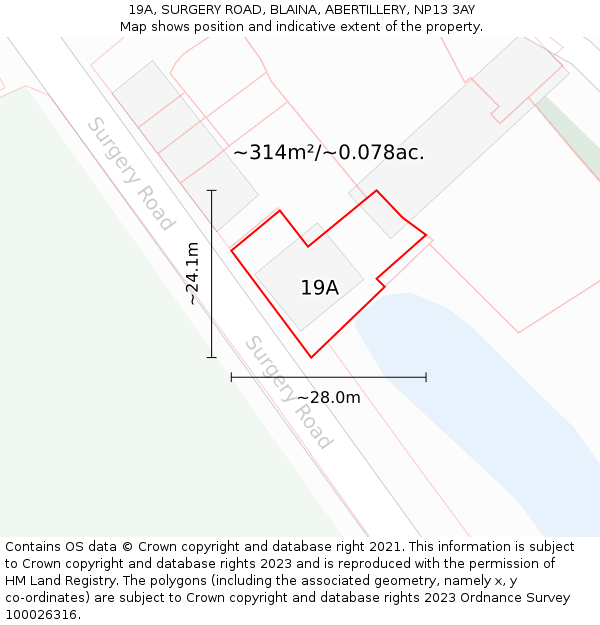 19A, SURGERY ROAD, BLAINA, ABERTILLERY, NP13 3AY: Plot and title map