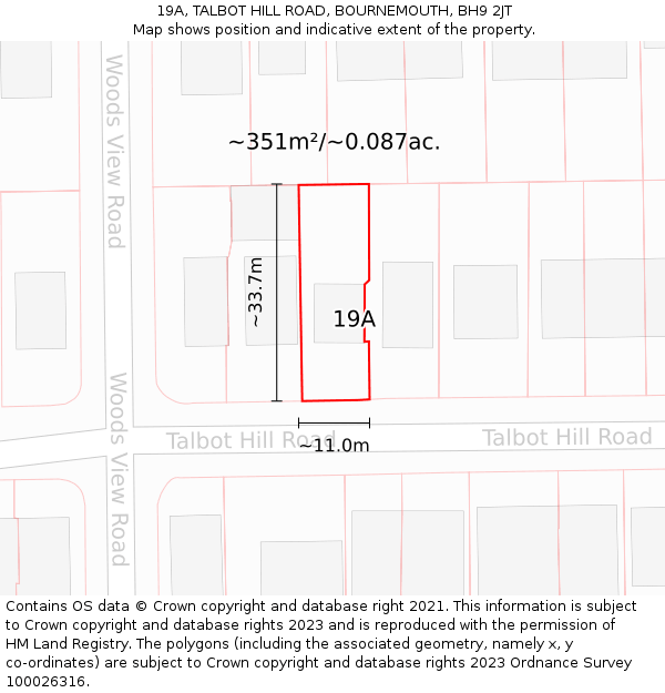 19A, TALBOT HILL ROAD, BOURNEMOUTH, BH9 2JT: Plot and title map