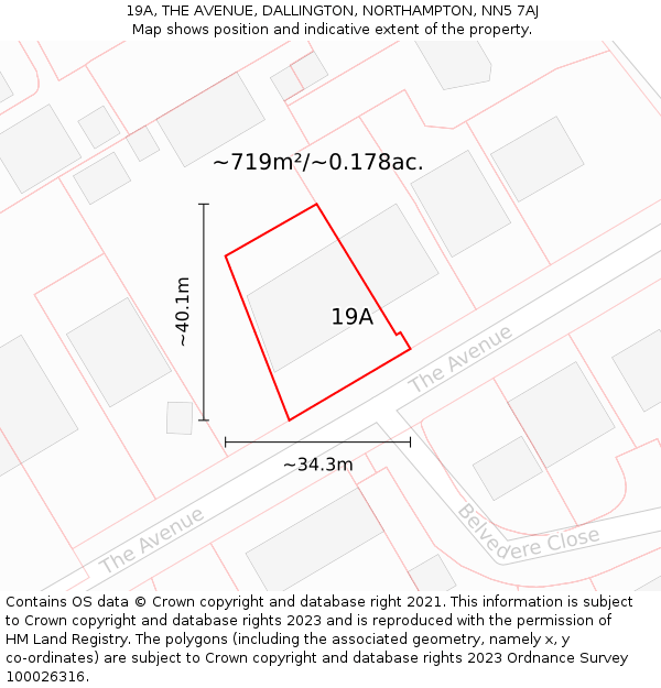 19A, THE AVENUE, DALLINGTON, NORTHAMPTON, NN5 7AJ: Plot and title map