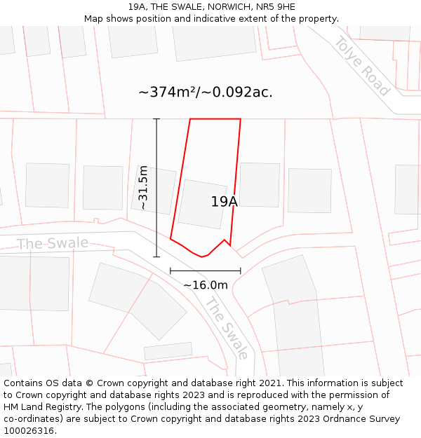 19A, THE SWALE, NORWICH, NR5 9HE: Plot and title map