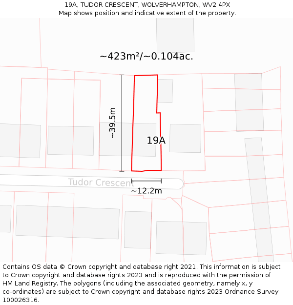 19A, TUDOR CRESCENT, WOLVERHAMPTON, WV2 4PX: Plot and title map