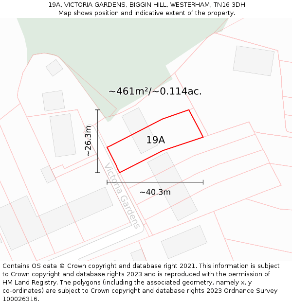 19A, VICTORIA GARDENS, BIGGIN HILL, WESTERHAM, TN16 3DH: Plot and title map