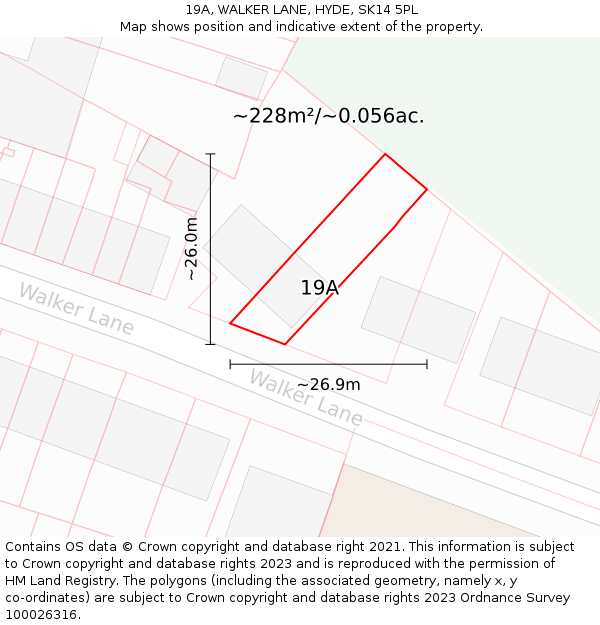 19A, WALKER LANE, HYDE, SK14 5PL: Plot and title map