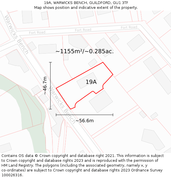 19A, WARWICKS BENCH, GUILDFORD, GU1 3TF: Plot and title map