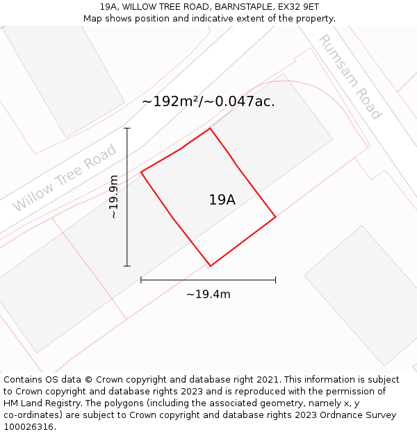 19A, WILLOW TREE ROAD, BARNSTAPLE, EX32 9ET: Plot and title map