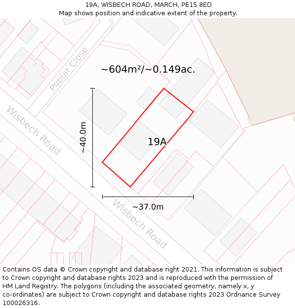 19A, WISBECH ROAD, MARCH, PE15 8ED: Plot and title map