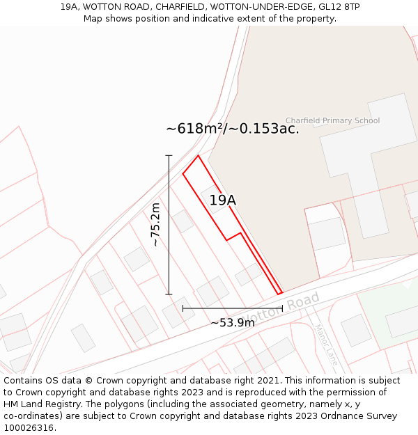 19A, WOTTON ROAD, CHARFIELD, WOTTON-UNDER-EDGE, GL12 8TP: Plot and title map