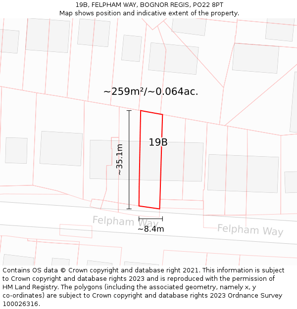 19B, FELPHAM WAY, BOGNOR REGIS, PO22 8PT: Plot and title map