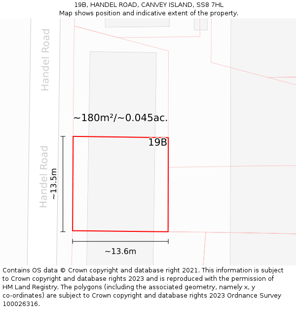 19B, HANDEL ROAD, CANVEY ISLAND, SS8 7HL: Plot and title map