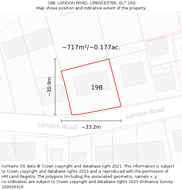 19B, LONDON ROAD, CIRENCESTER, GL7 1AQ: Plot and title map