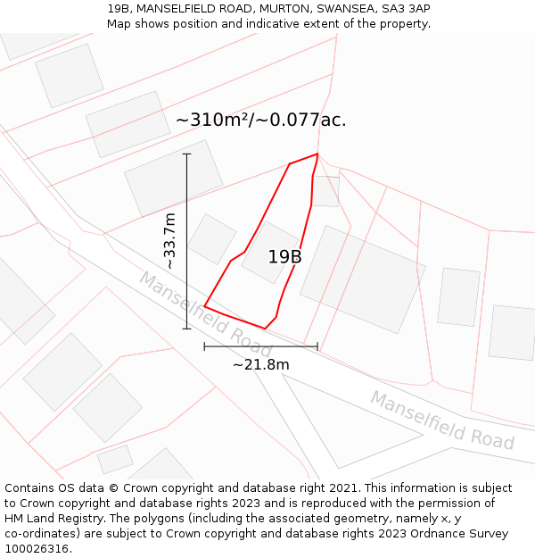 19B, MANSELFIELD ROAD, MURTON, SWANSEA, SA3 3AP: Plot and title map