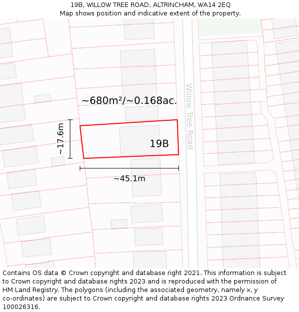19B, WILLOW TREE ROAD, ALTRINCHAM, WA14 2EQ: Plot and title map