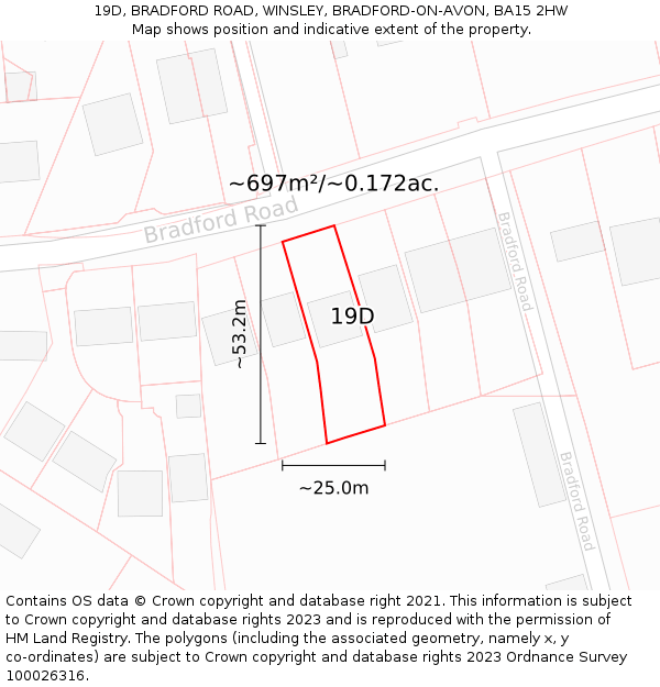 19D, BRADFORD ROAD, WINSLEY, BRADFORD-ON-AVON, BA15 2HW: Plot and title map