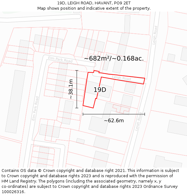 19D, LEIGH ROAD, HAVANT, PO9 2ET: Plot and title map