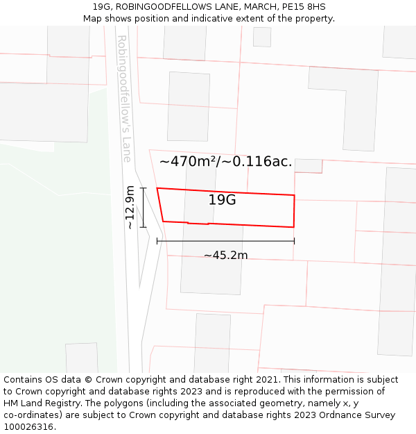 19G, ROBINGOODFELLOWS LANE, MARCH, PE15 8HS: Plot and title map