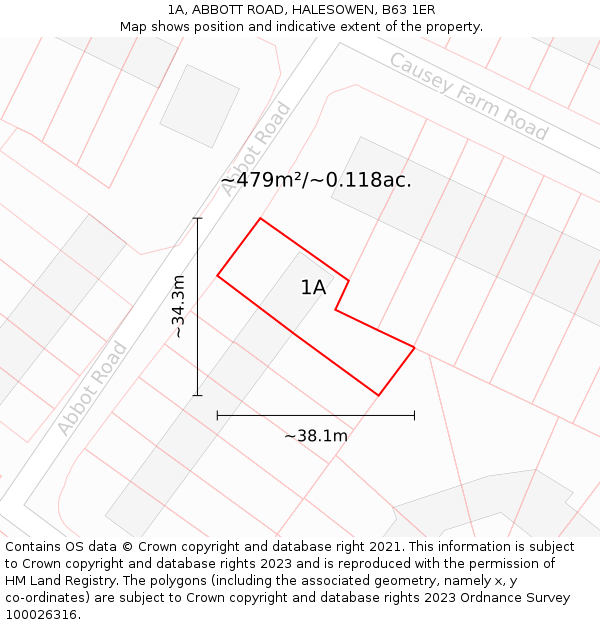 1A, ABBOTT ROAD, HALESOWEN, B63 1ER: Plot and title map