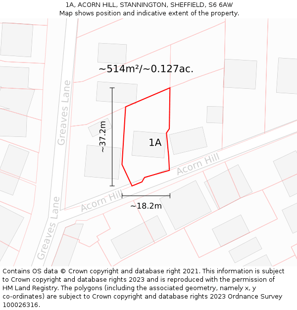 1A, ACORN HILL, STANNINGTON, SHEFFIELD, S6 6AW: Plot and title map