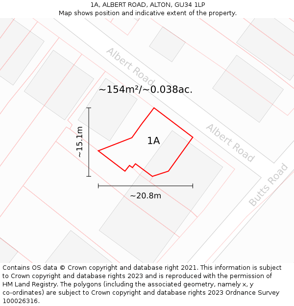 1A, ALBERT ROAD, ALTON, GU34 1LP: Plot and title map