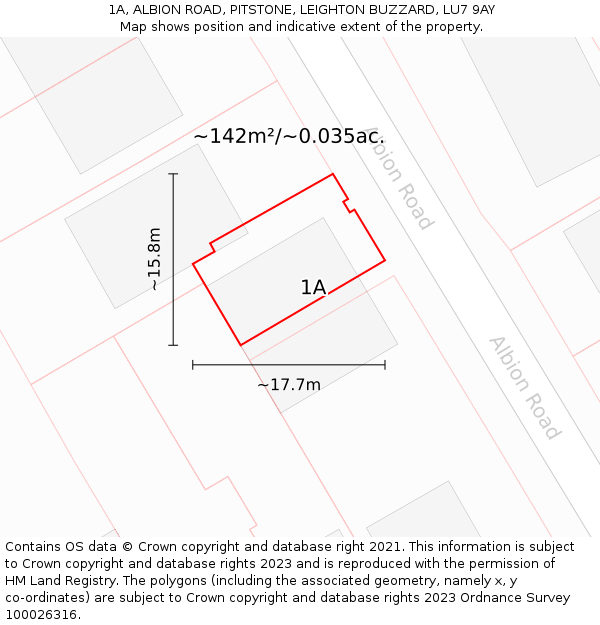 1A, ALBION ROAD, PITSTONE, LEIGHTON BUZZARD, LU7 9AY: Plot and title map