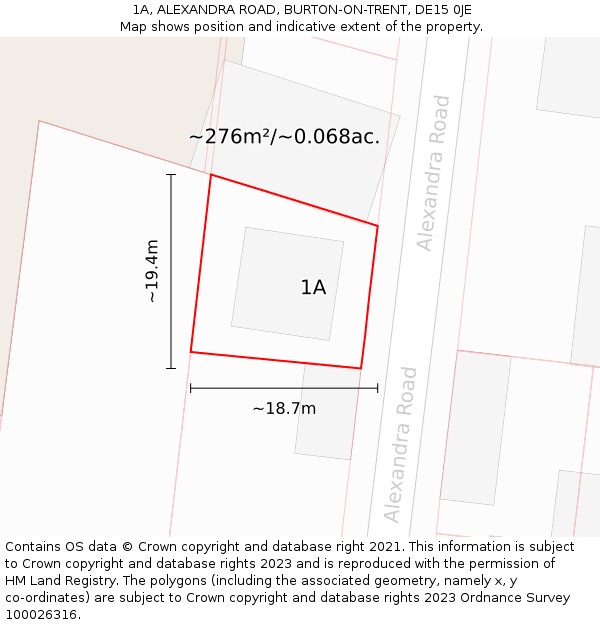 1A, ALEXANDRA ROAD, BURTON-ON-TRENT, DE15 0JE: Plot and title map