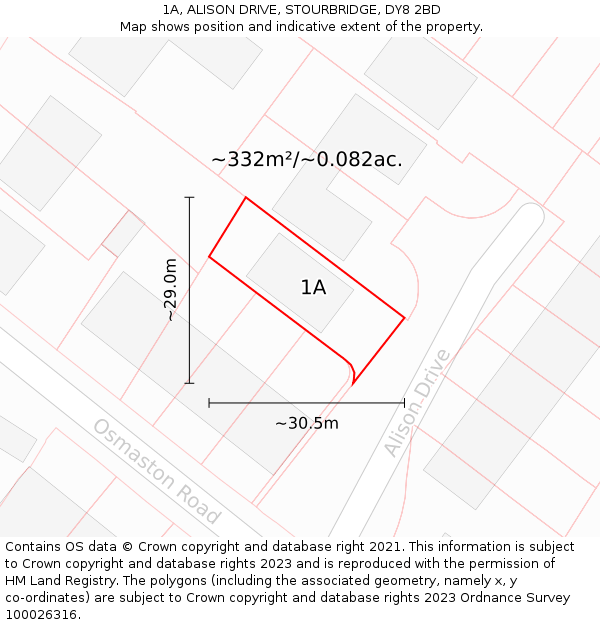 1A, ALISON DRIVE, STOURBRIDGE, DY8 2BD: Plot and title map
