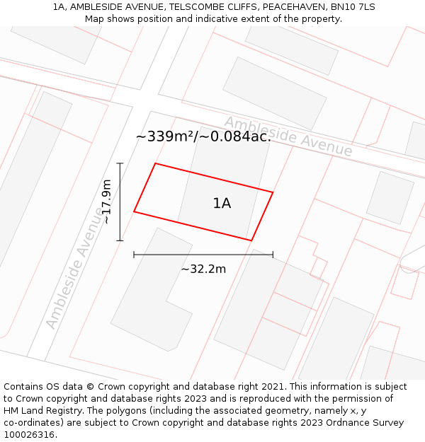 1A, AMBLESIDE AVENUE, TELSCOMBE CLIFFS, PEACEHAVEN, BN10 7LS: Plot and title map