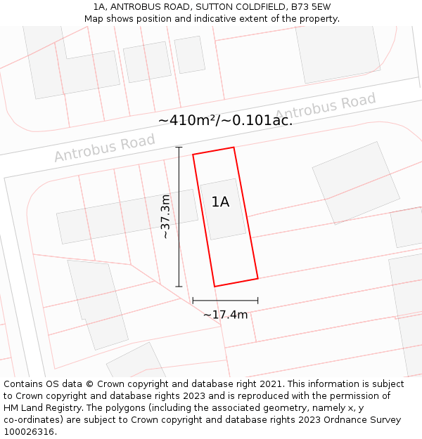 1A, ANTROBUS ROAD, SUTTON COLDFIELD, B73 5EW: Plot and title map