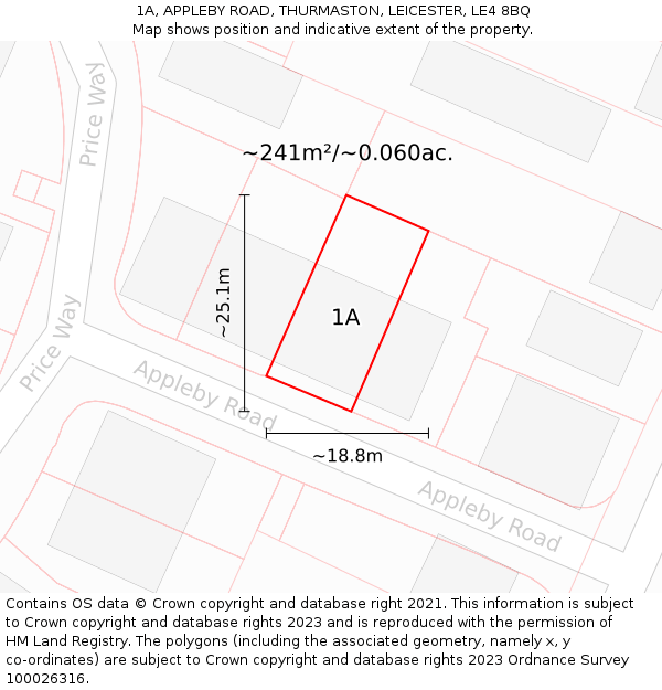 1A, APPLEBY ROAD, THURMASTON, LEICESTER, LE4 8BQ: Plot and title map