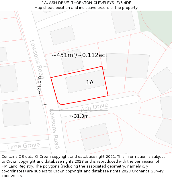 1A, ASH DRIVE, THORNTON-CLEVELEYS, FY5 4DF: Plot and title map