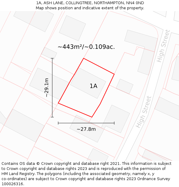 1A, ASH LANE, COLLINGTREE, NORTHAMPTON, NN4 0ND: Plot and title map