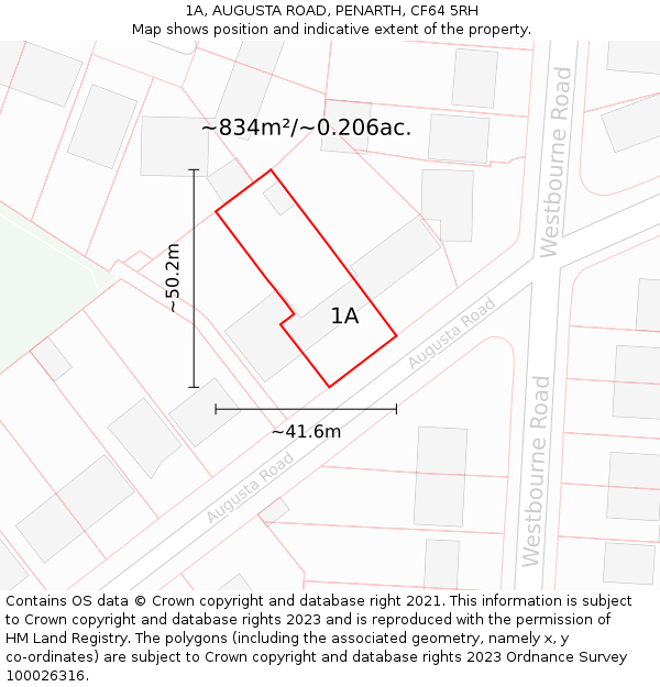 1A, AUGUSTA ROAD, PENARTH, CF64 5RH: Plot and title map