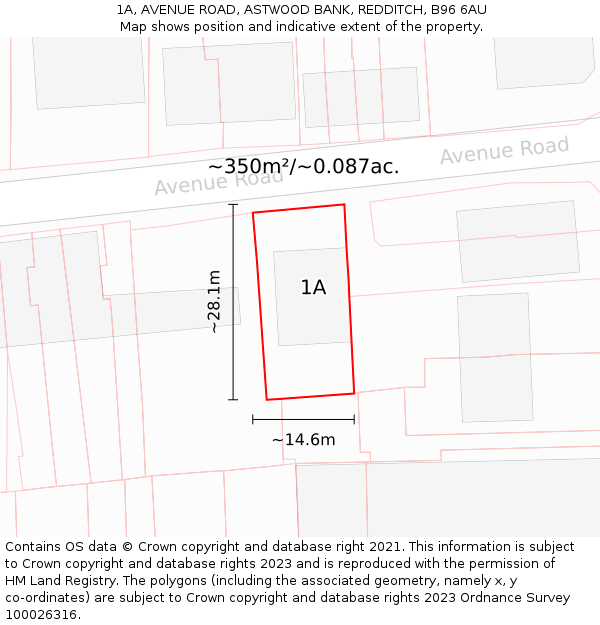1A, AVENUE ROAD, ASTWOOD BANK, REDDITCH, B96 6AU: Plot and title map