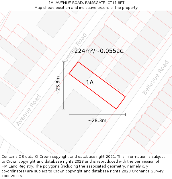 1A, AVENUE ROAD, RAMSGATE, CT11 8ET: Plot and title map