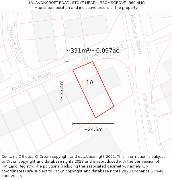1A, AVONCROFT ROAD, STOKE HEATH, BROMSGROVE, B60 4NG: Plot and title map
