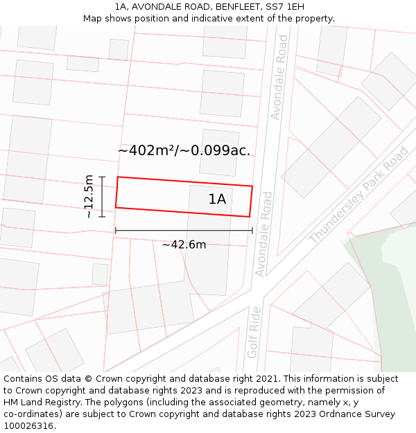 1A, AVONDALE ROAD, BENFLEET, SS7 1EH: Plot and title map