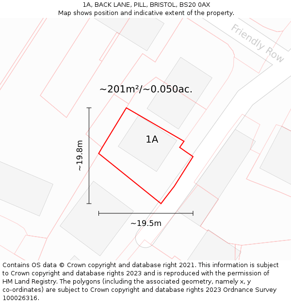 1A, BACK LANE, PILL, BRISTOL, BS20 0AX: Plot and title map