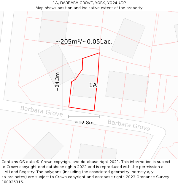 1A, BARBARA GROVE, YORK, YO24 4DP: Plot and title map