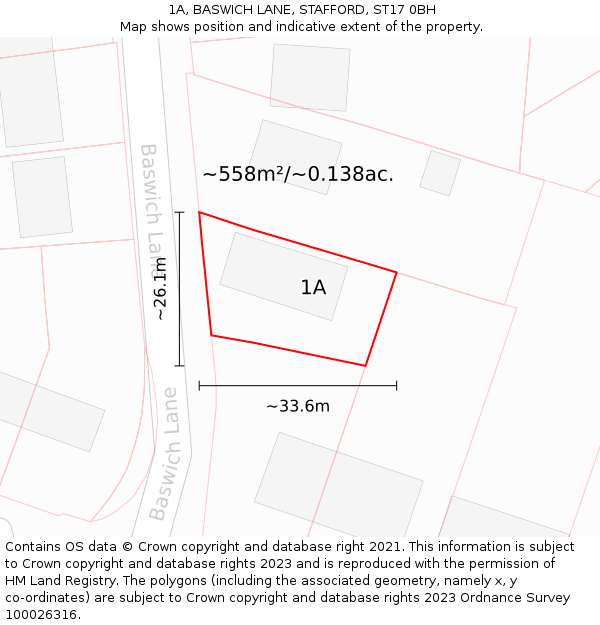 1A, BASWICH LANE, STAFFORD, ST17 0BH: Plot and title map