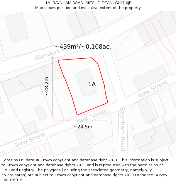1A, BAYNHAM ROAD, MITCHELDEAN, GL17 0JR: Plot and title map