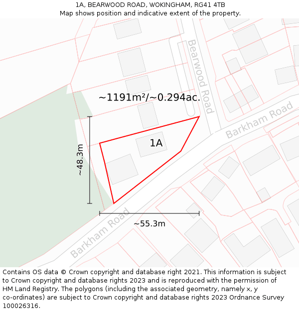 1A, BEARWOOD ROAD, WOKINGHAM, RG41 4TB: Plot and title map