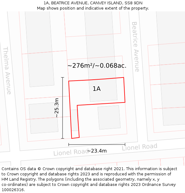 1A, BEATRICE AVENUE, CANVEY ISLAND, SS8 9DN: Plot and title map