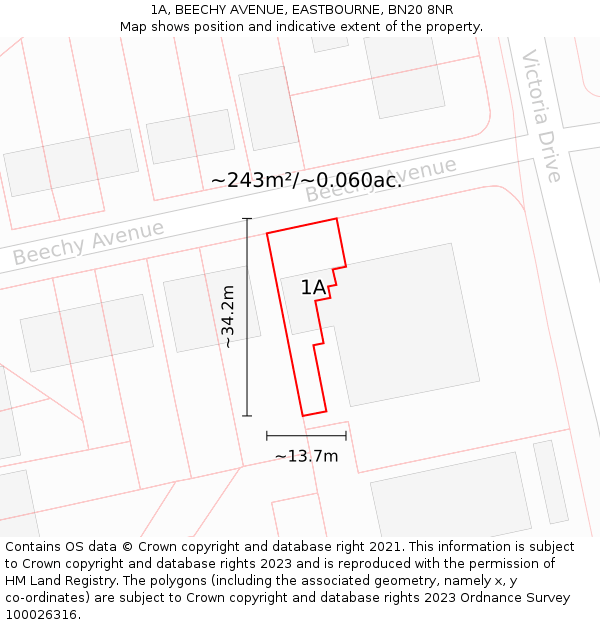 1A, BEECHY AVENUE, EASTBOURNE, BN20 8NR: Plot and title map