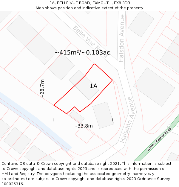 1A, BELLE VUE ROAD, EXMOUTH, EX8 3DR: Plot and title map
