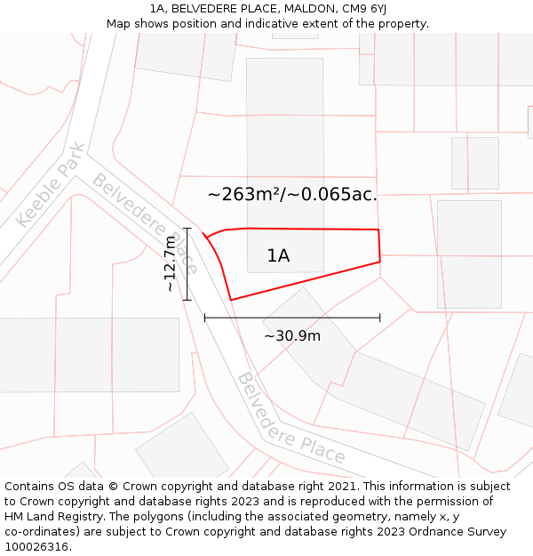 1A, BELVEDERE PLACE, MALDON, CM9 6YJ: Plot and title map